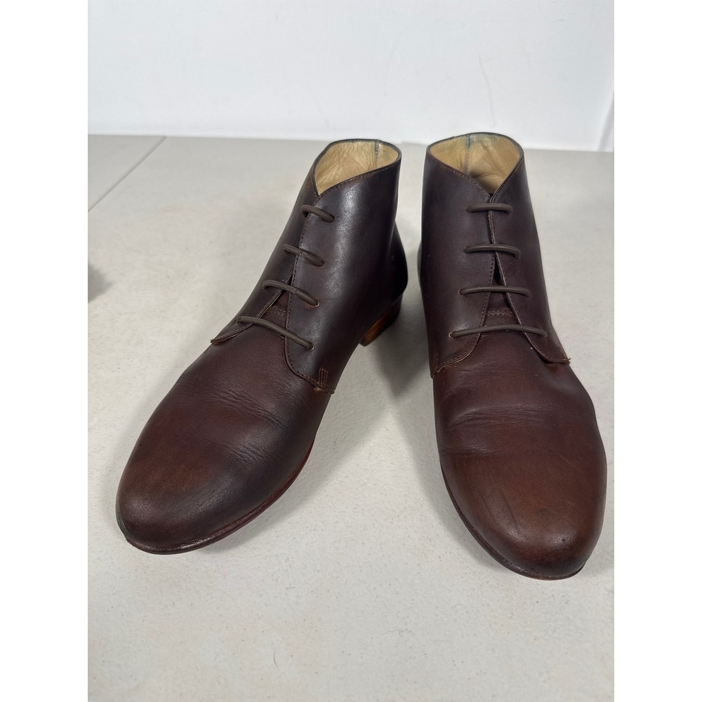 NISOLO Womens Dark Brown Leather Lace Up Chukka Ankle Boots Low Stacked Heel 8.5